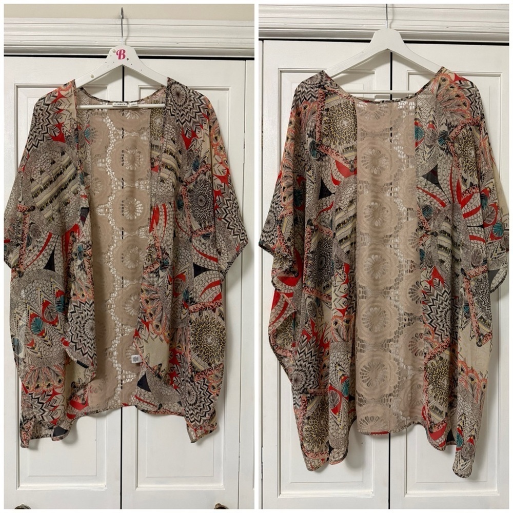 Cato Multicolor Kimono Sleeve Blouse Boho Lagenlook Festival Hippie
